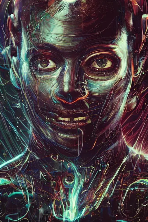 Image similar to portrait of computer & circuits, melting, youtube, 8 k, by tristan eaton, stanley artgermm, tom bagshaw, greg rutkowski, carne griffiths, ayami kojima, beksinski, giger, trending on deviantart, face enhance, hyper detailed, minimalist, cybernetic, android, blade runner, full of colour, super detailed