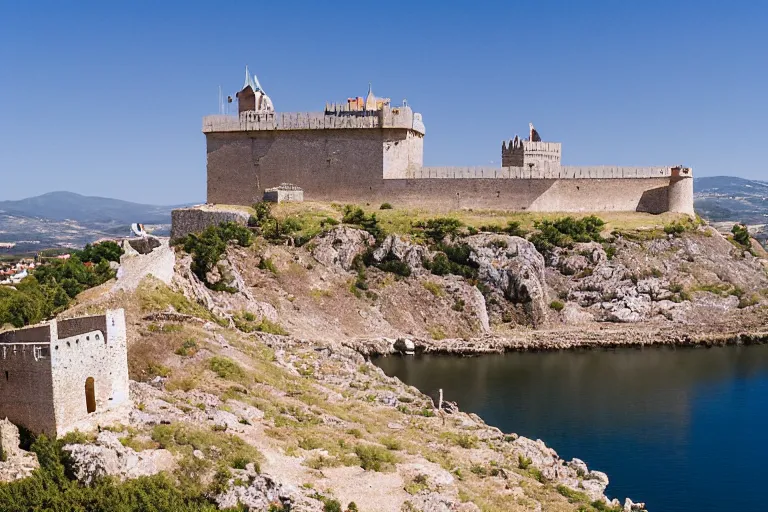 Image similar to 35mm photo of the Spanish castle of Salobrena on the top of a large rocky hill overlooking a white Mediterranean town by June Sun