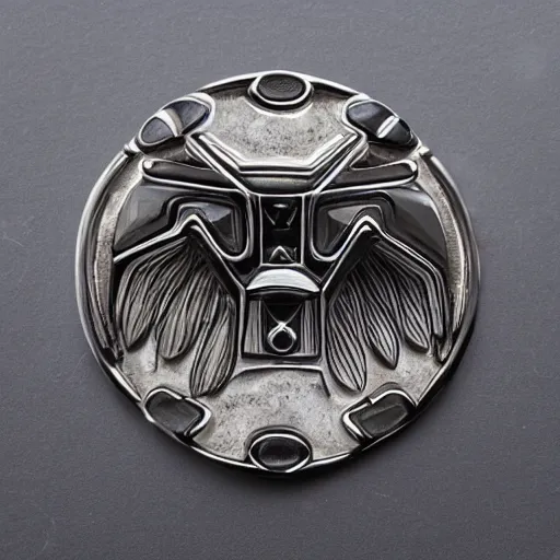 Image similar to jewelry inspired by the Haida Gwaii raven spirit, symmetrical, high detail, product photo