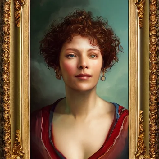 Image similar to portrait of a frysian woman ( 3 5 ) from friesland in 2 0 2 1, an oil painting by ross tran and thomas kincade