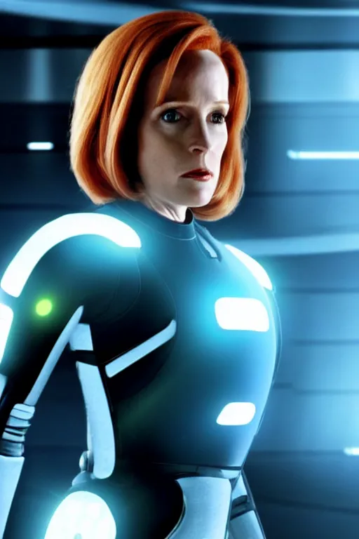 Prompt: dana scully in tron : evolution ( 2 0 1 0 )