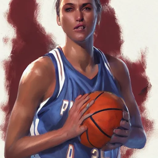 Image similar to painting of an woman basketball player, greg rutkowski, cg worker artstation