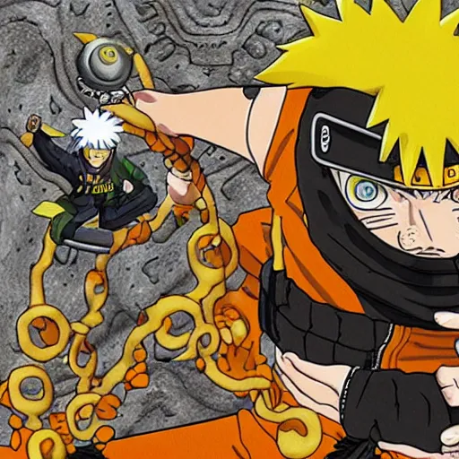 Image similar to naruto uzumaki in metal slug z in the style of alan bean