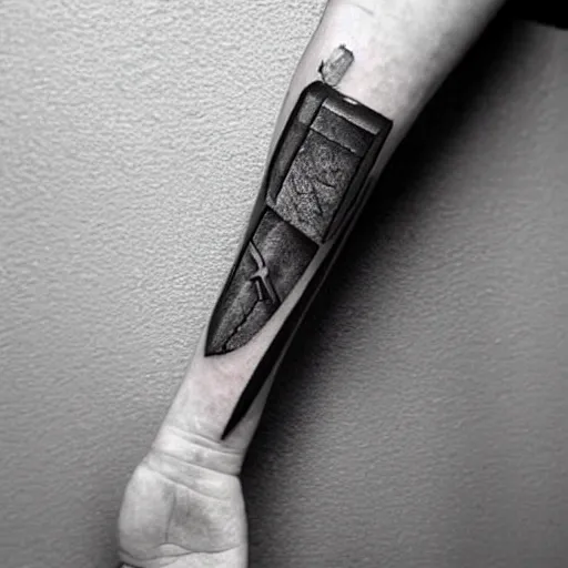 Prompt: tattoo of an axe on the forearm