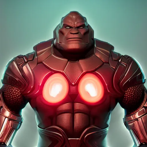 Image similar to hyperdetailed 3 d cartoon render of cartoon darkseid in a confident expressive pose, cartoon eyes, exaggerated facial features, cute cartoon style, white background, low angle shot, cinematic studio lighting, studio quality, octane render, unreal engine 5, trending on artstation, art by sebastian jm, 8 k