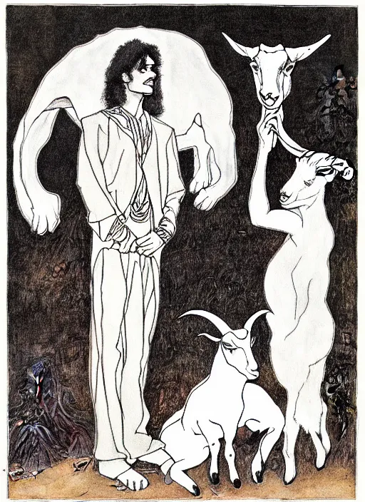 Prompt: prince and a goat, illustration by austin osman spare, high resolution