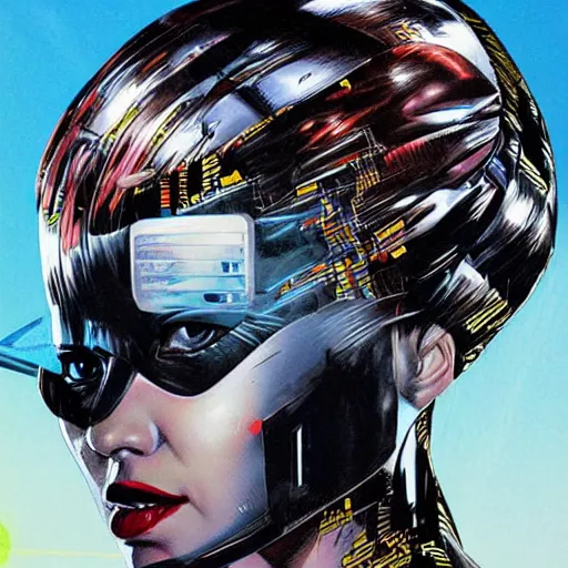 Image similar to portrait of a female android, by MARVEL comics and Sandra Chevrier