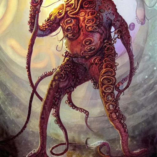Prompt: full body portrait of a tentacle warrior, by jon foster