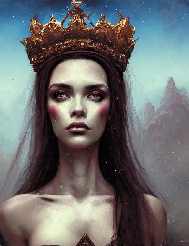 Prompt: blurred background. close-up portrait of a goddess in crown, by Chris Mars and greg rutkowski