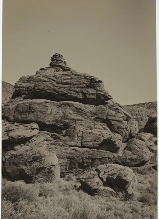 Image similar to Photo of rock formations towering over sparse desert vegetation among rocks and boulders, Utah, albumen silver print, Smithsonian American Art Museum