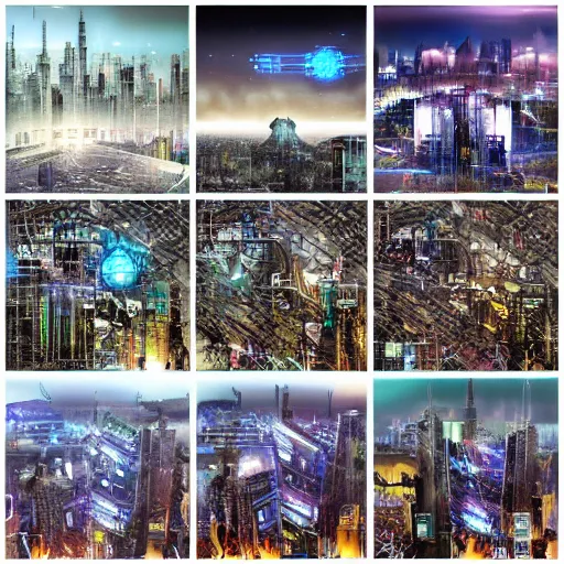 Prompt: large and vast cyberpunk city : : photo mosaic