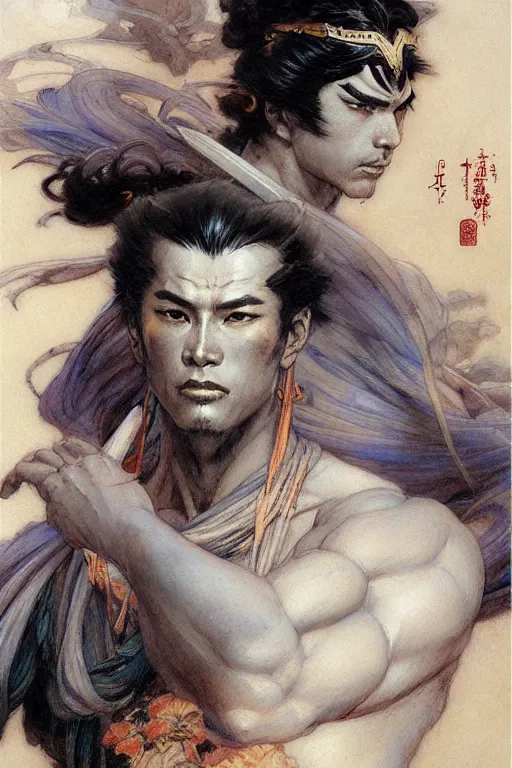 Image similar to male, wuxia, character design, painting by gaston bussiere, katsuya terada, frank frazetta, tom of finland, trending on artstation