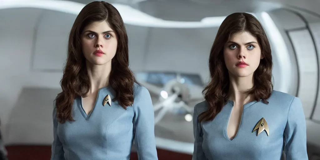 Image similar to Alexandra Daddario is the captain of the starship Enterprise in the new Star Trek movie