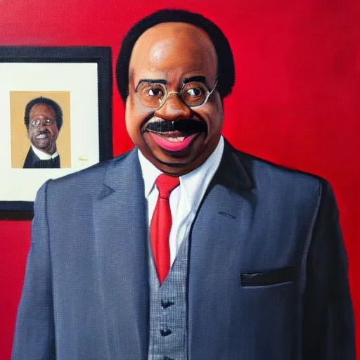 Image similar to ( ( ( portrait of leslie david baker as stanley hudson of the office television series ) ) ) a painting by igor kazarin, head to waist, light coming from the right side, red background