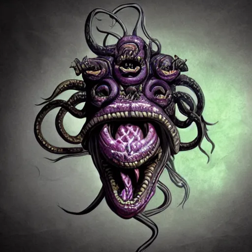 Prompt: torquoise fantasy fanged medusa, medusa head, snake heads, medusa head, snake heads, medusa head, snake tongue, snake tongue, snake tongue, snake tongue, snake tongue, snake tongue,, snake eyes, hair made of snake eyes, fantasy game art, fantasy rpg, league of legends