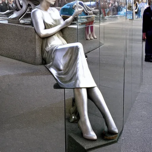 Prompt: emma watson, statue, chrome, reflect photograph