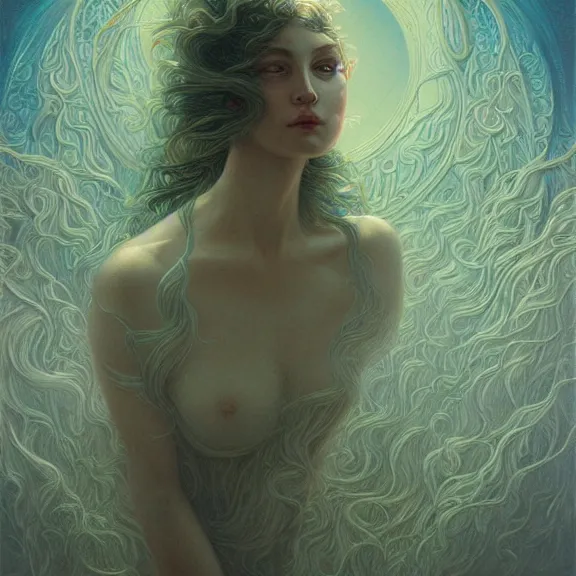 Image similar to a highly detailed beautiful portrait in the style of jean delville and in the style of peter mohrbacher.