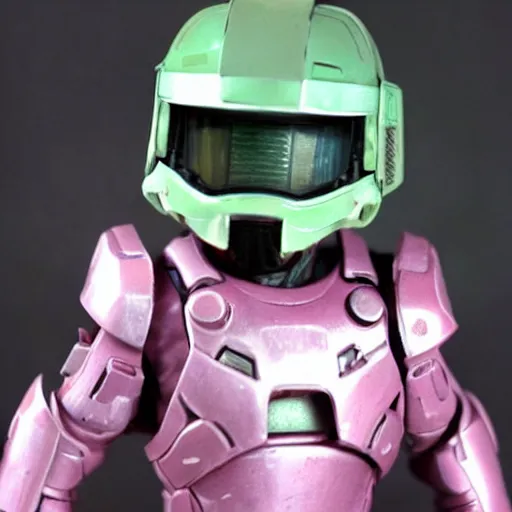 Image similar to cute master chief in pink armor with hearts on it