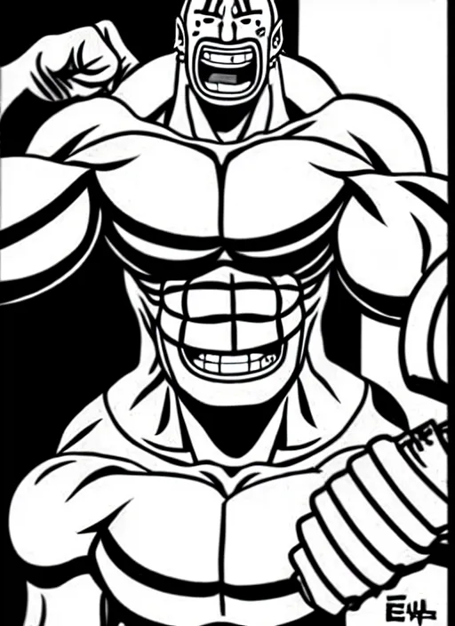 Image similar to dwayne johnson as origin character in one piece manga, sketch by eiichiro oda