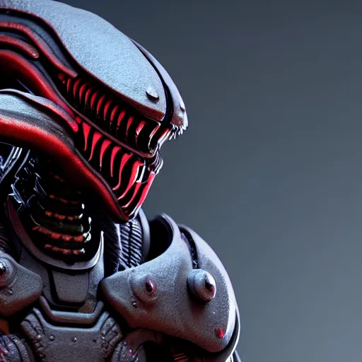 Image similar to predator alien wearing a samurai armor. unreal engine. octane render.