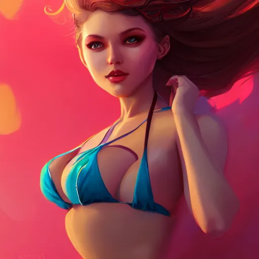 Image similar to a portrait of a beautiful bikini model, art by lois van baarle and loish and ross tran and rossdraws and sam yang and samdoesarts and artgerm, digital art, highly detailed, intricate, sharp focus, Trending on Artstation HQ, deviantart, unreal engine 5, 4K UHD image