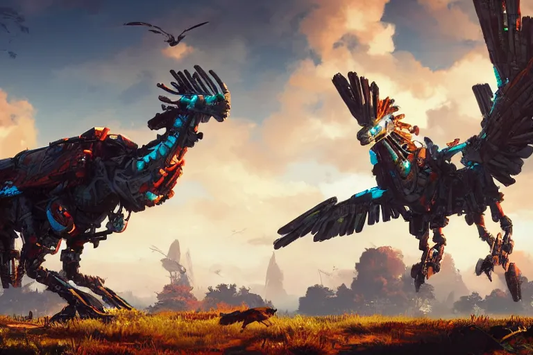 Image similar to stormbird machine mecanical creature robot of horizon forbidden west horizon zero dawn bioluminiscence global illumination ray tracing hdr fanart arstation by ian pesty and alena aenami artworks in 4 k