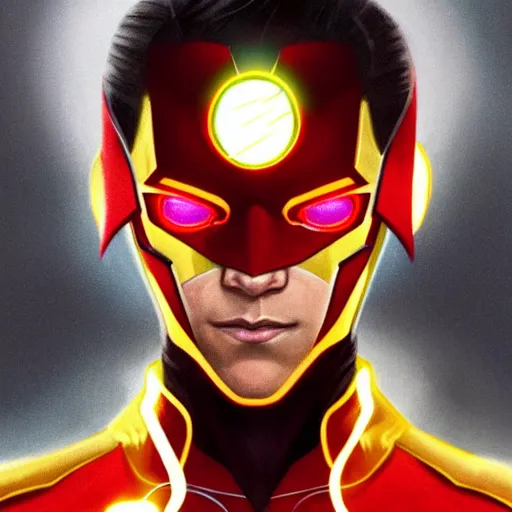 Image similar to handsome Antony Starr as Kid Flash with glowing red eyes, western, D&D, fantasy, intricate, elegant, highly detailed, digital painting, artstation, concept art, matte, sharp focus, illustration, art by Artgerm and Greg Rutkowski and Alphonse Mucha