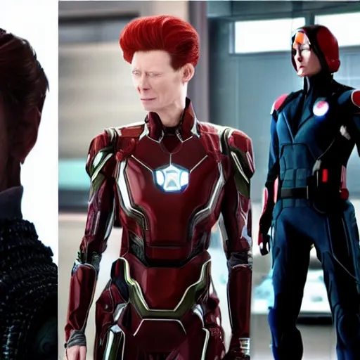 Image similar to tilda swinton as each of the avengers, film still from the avengers