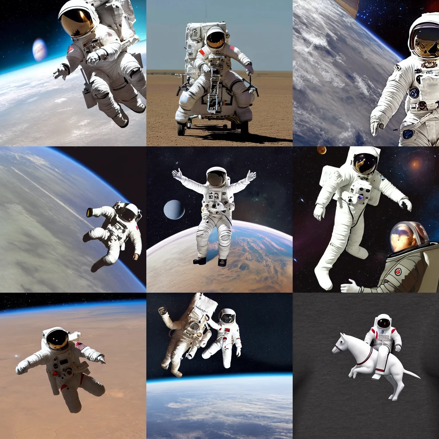 Prompt: a astronauthorse riding an astronaut