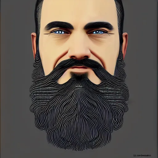Image similar to man with beard, his irises are hexagons, digital art, highly detailed