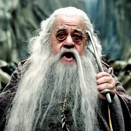 Image similar to A movie still of Danny Devito as Gandalf in Lord of the Rings