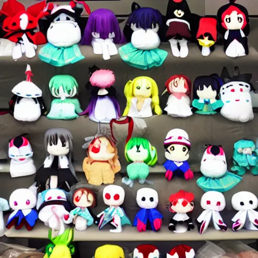 Prompt: terrifying touhou plushies