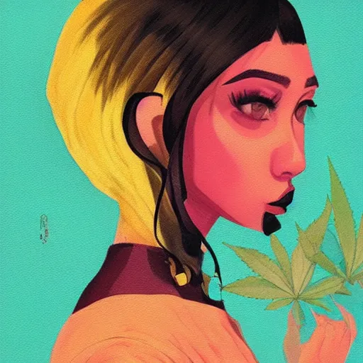 Image similar to dojacat profile picture by sachin teng, ganja, marijuana, organic painting, hard edges, masterpiece, smoke, asymmetrical, matte paint, energetic