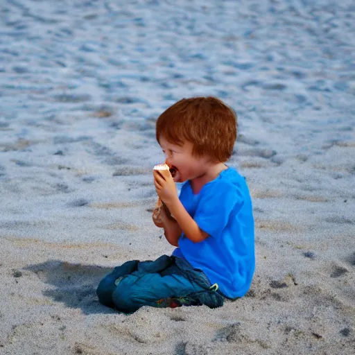 Prompt: child eating ice cream at the beach, thermal image