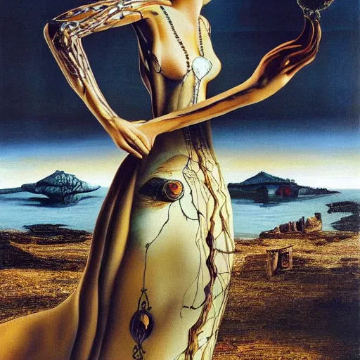 Prompt: Cara Delevigne is lost in a Salvador Dali painting very very beautiful 4k scan