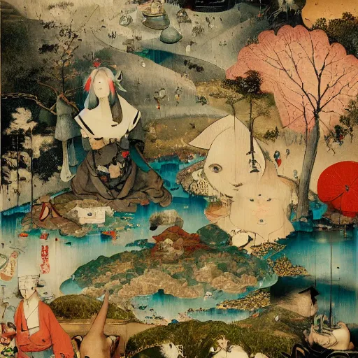 Image similar to Japanese Hills by Hieronymus Bosch and James Jean, Ross Tran, very coherent, HD, hypermaximalist, 8k, surreal oil painting, photo realistic, highly detailed, dream like, masterpiece