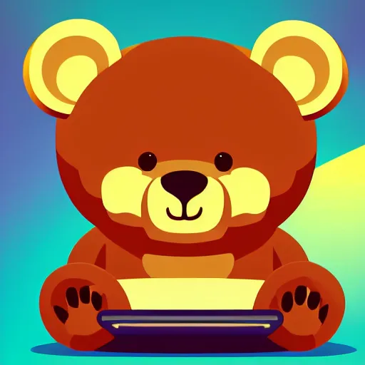 Image similar to podcast vector logo of cute cuddly bear listening to music, podcast, microphone, melodic, dreamy, isometric, adorable, octane render, golden ratio, 4k UHD, iconic design