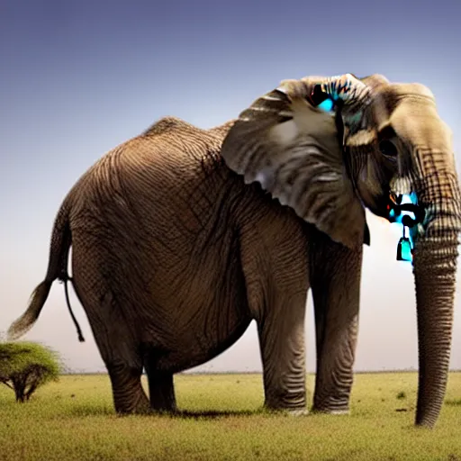 Image similar to a highly detailed panoramic photo by annie leibowitz of the serengeti. in the background a small boy next to an elephant with an extremely long trunk. 8 k, super resolution