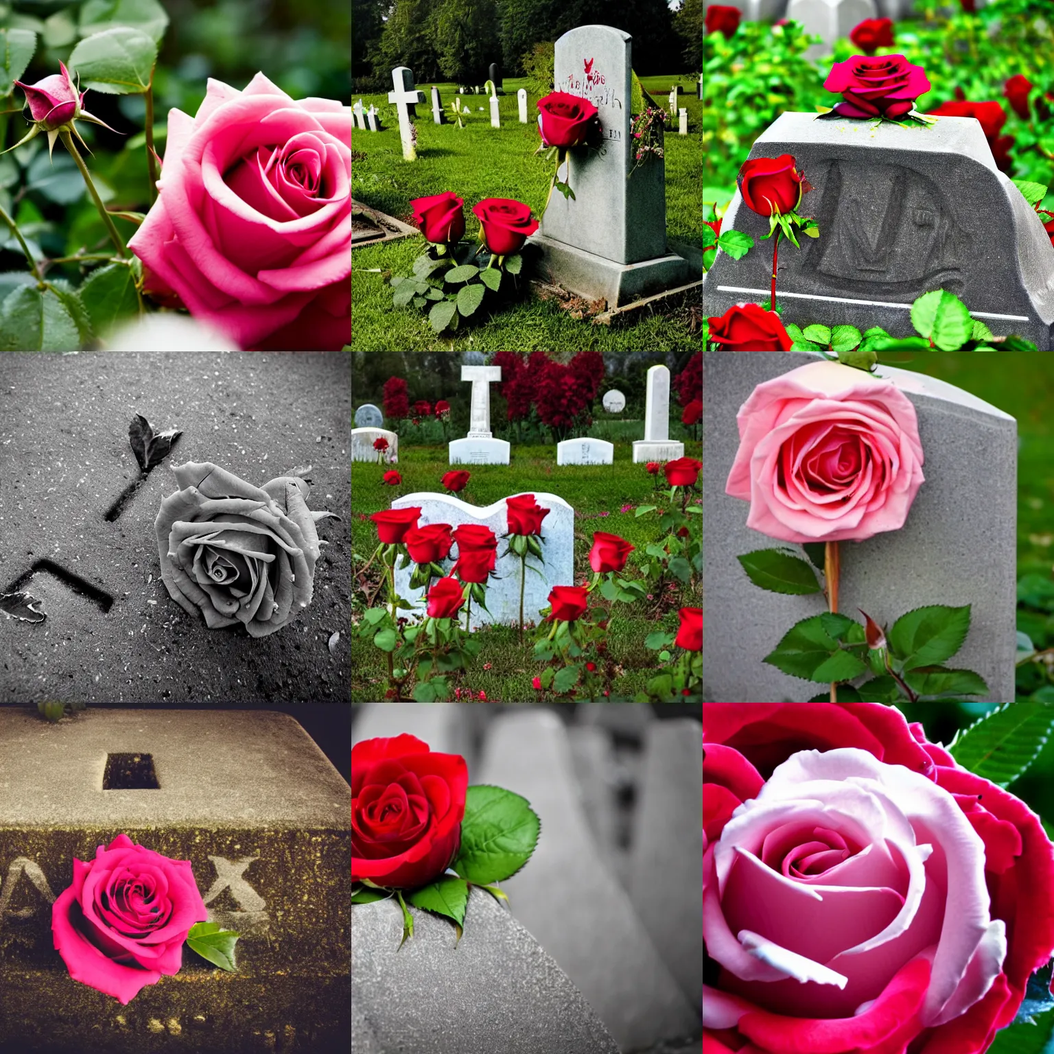 Prompt: a rose in a grave kissing a baby