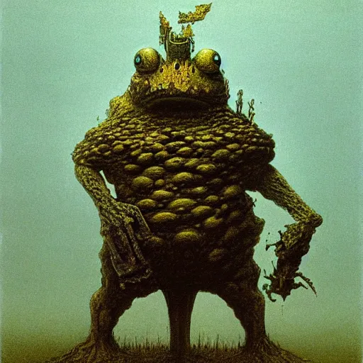 Prompt: Toad as a dark souls boss by zdzisław beksiński