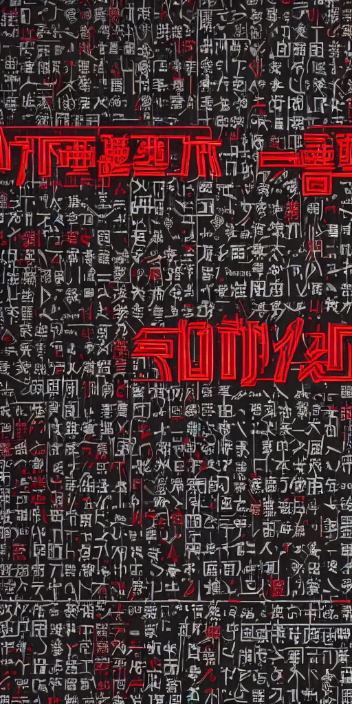 Image similar to a photo of a banner with symbols, cyberpunk logos of megacorporations, kanji and symbols, black white red, sci fi font, graphic design, 8 k, innate studio