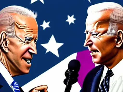 Prompt: Joe Biden in the icu with a man throwing a cupcake at him