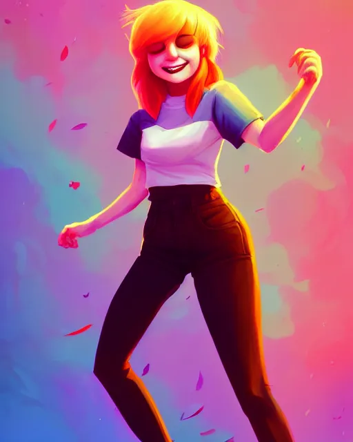 Image similar to a portrait of a beautiful full body Hayley Williams on stage smiling and dancing, art by lois van baarle and loish and ross tran and rossdraws and sam yang and samdoesarts and artgerm, digital art, highly detailed, intricate, sharp focus, Trending on Artstation HQ, deviantart, unreal engine 5, 4K UHD image