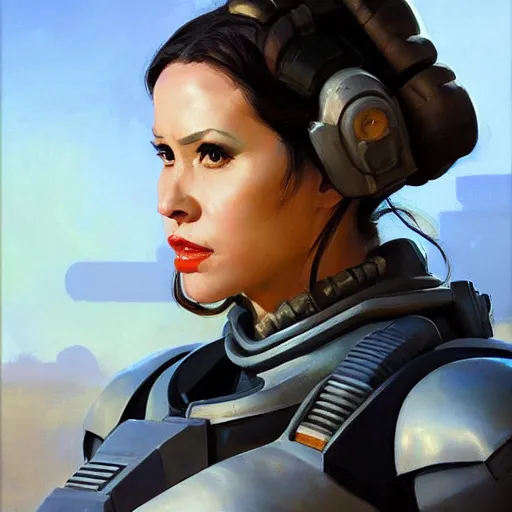 Image similar to greg manchess portrait painting of partially armored leia organa as overwatch character, medium shot, asymmetrical, profile picture, organic painting, sunny day, matte painting, bold shapes, hard edges, street art, trending on artstation, by huang guangjian and gil elvgren and sachin teng