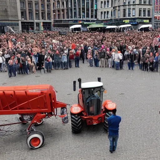 Image similar to cows protesting with farmers tractors on dam square