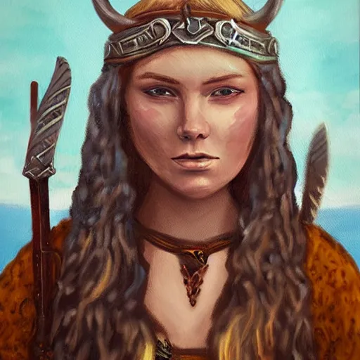 Image similar to a viking goddess who goes to war to recover her throne, in an oil painting style