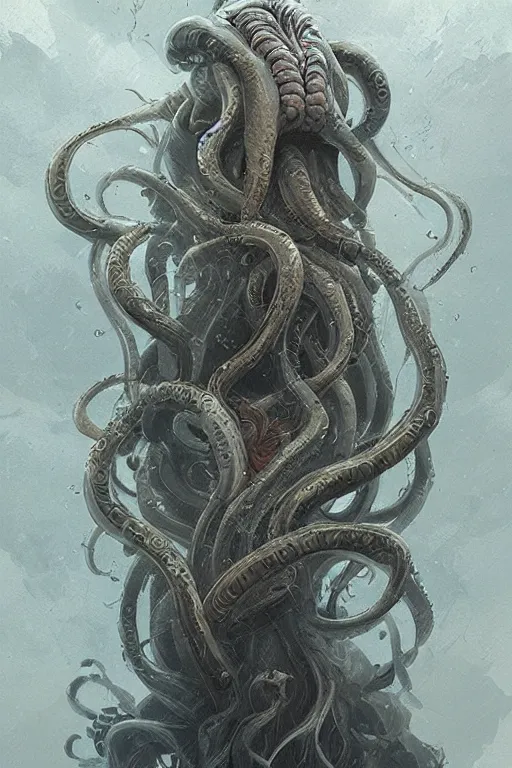 Image similar to medusa - walrus, eldritch, fantasy, intricate, highly detailed, digital painting, concept art, artstation, by greg rutkowski