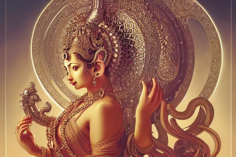 Image similar to rhodium ganesha, mandala, fantasy, intricate, elegant, highly detailed, digital painting, artstation, concept art, matte, sharp focus, illustration, art by artgerm and greg rutkowski and alphonse mucha