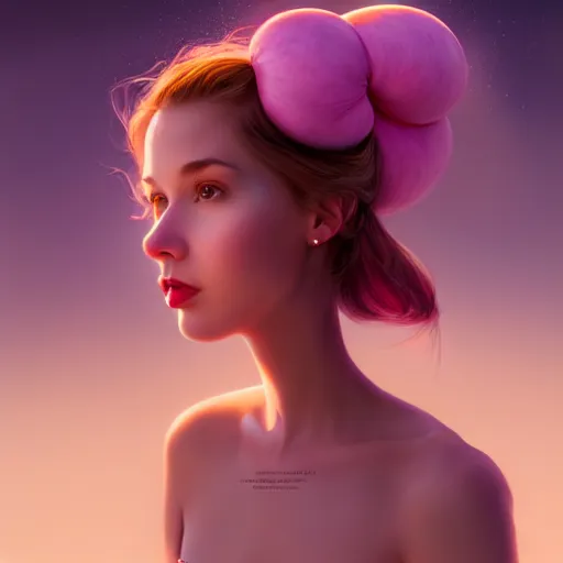 Prompt: portrait of a girl with a bundt cake on her head, digital art, cinematic, concept art, 8k, painting, imaginefx, cgsociety, trending on artstation