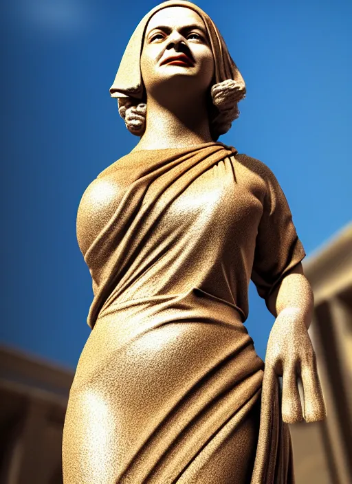 Prompt: umm kulthum as marble statue, in modern sunny gardens, soft surface texture, very realistic 3 d render, soft sun lights, 4 k, high detailed photography result, 5 0 mm lens, rich deep colors, smooth gradients, depth of field, cinematic, hyper realism, high detail, octane render, unreal engine, 8 k, vibrant colors